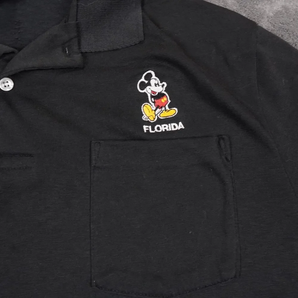 Vintage Florida Polo Shirt Mens Large Black Mickey Mouse 80s Velva Sheen Logo‎